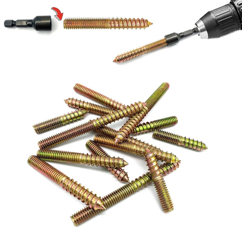 Matrelt 15Pack 3/8-16" Hanger Bolts 3Sizes 2-4 Inch Include1 pcs Hanger Bolt Driver Double Headed Bolts Wood Dowel Screw Self-Tapping Screw for Furniture Screws Wood Screws Double Threaded Rods - Image 5